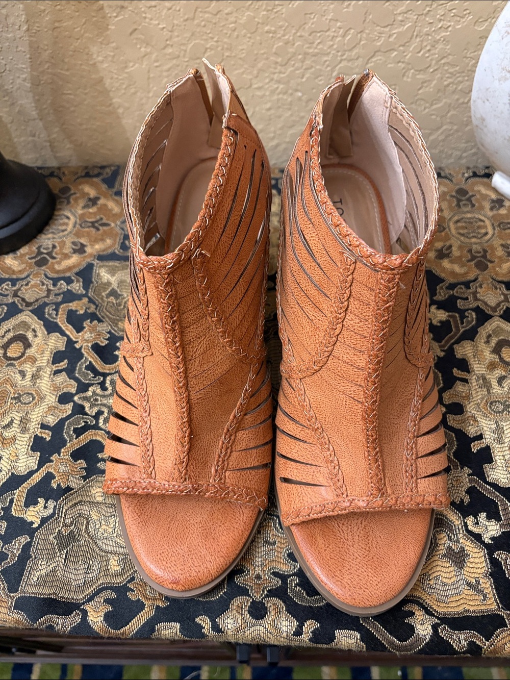 torrid Tan Open-Toe Cutout Ankle Heeled Boots